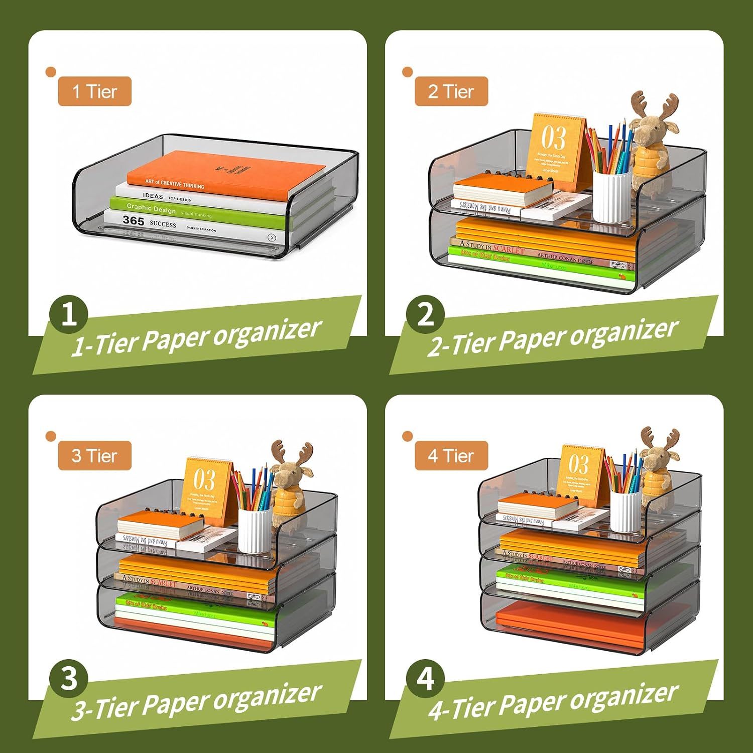 Thumbnail 3 de FANXIYQ 4-Tier Acrylic Paper Tray Organizer, Brown, Stackable and Tool-Free