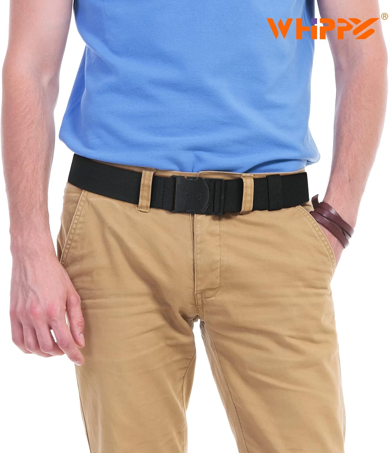Detalle de WHIPPY elastischer Gürtel für Herren & Unisex – verstellbarer Outdoor-Stretchgürtel mit Kunststoffschnalle