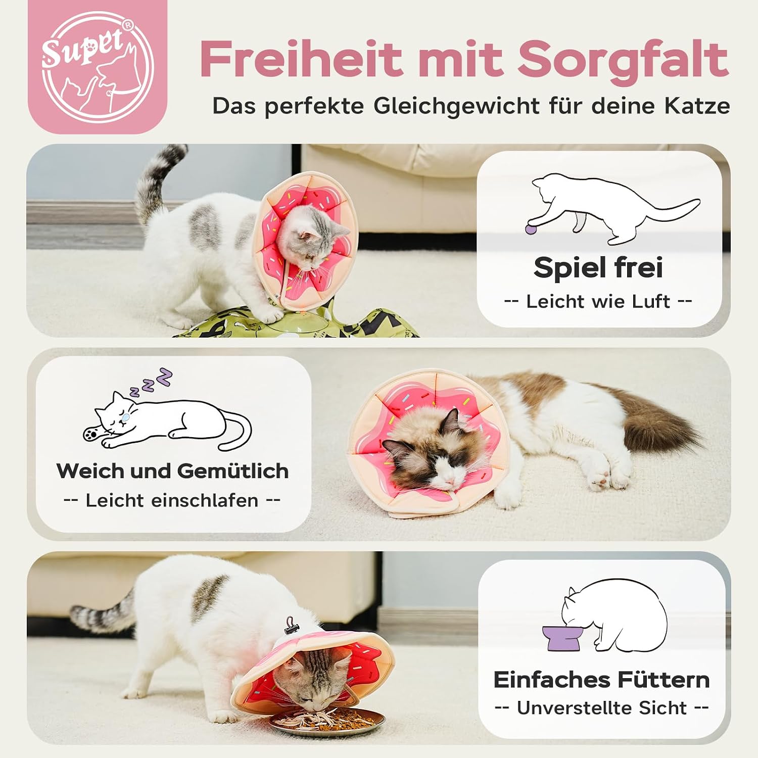 Detalle 2 de Supet Halskrause Katze (Zuckerkringel, Größe L) – fundierte Kaufentscheidung