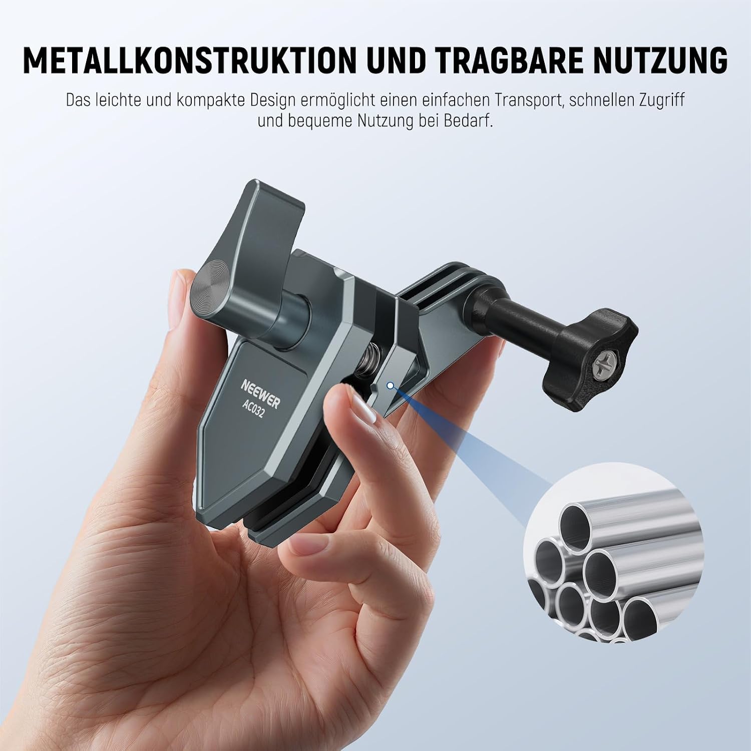 Detalle 2 de NEEWER Action-Cam Klemmhalterung für Motorrad-Windschutzscheibe mit 3-poligem Adapter & 1/4-Zoll Schraubenloch