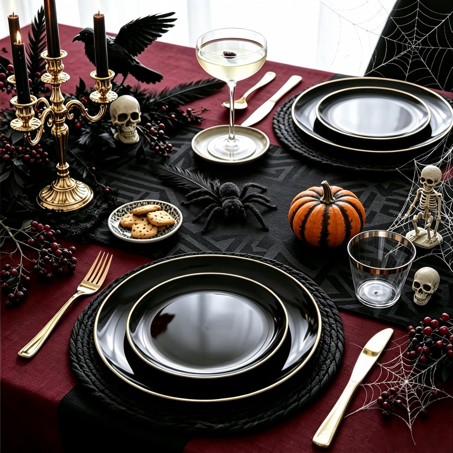 Thumbnail 4 de NOCCUR 350-Piece Black and Gold Disposable Dinnerware Set for 50 Guests