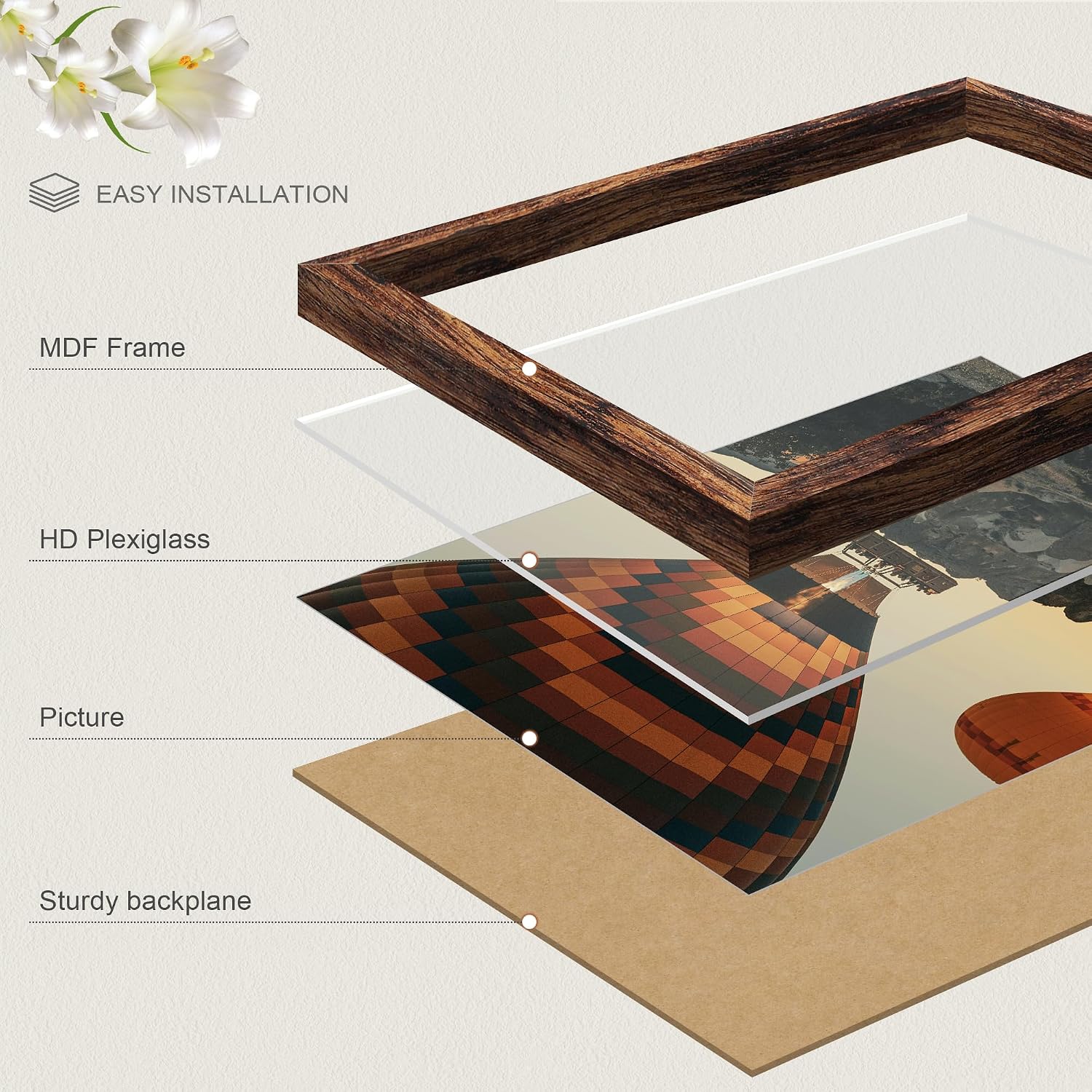 Detalle 2 de Fisnish 11x17 Brown Picture Frame, Engineered Wood, Wall Mount