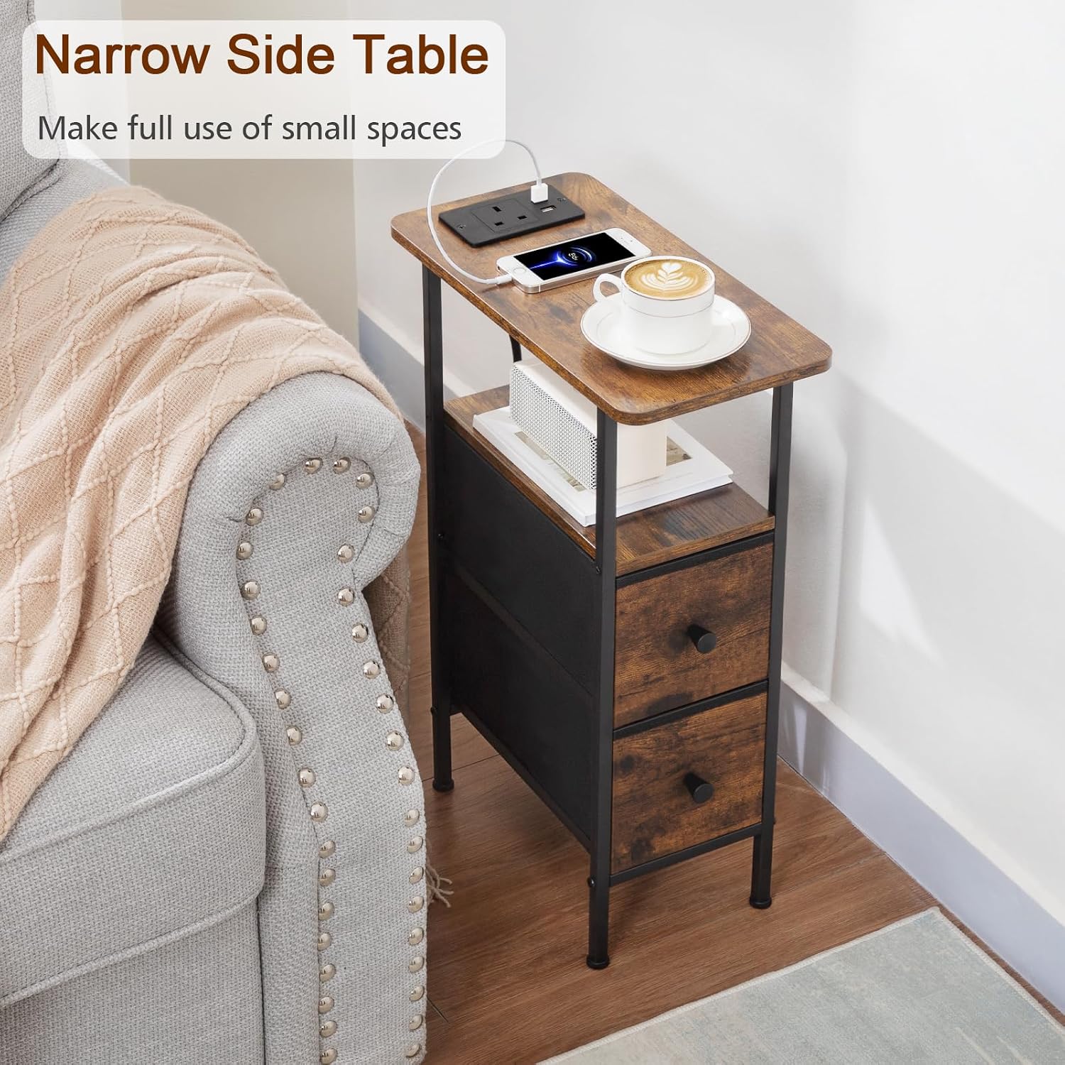 Detalle 2 de AMHANCIBLE Slim Bedside Table 40cm