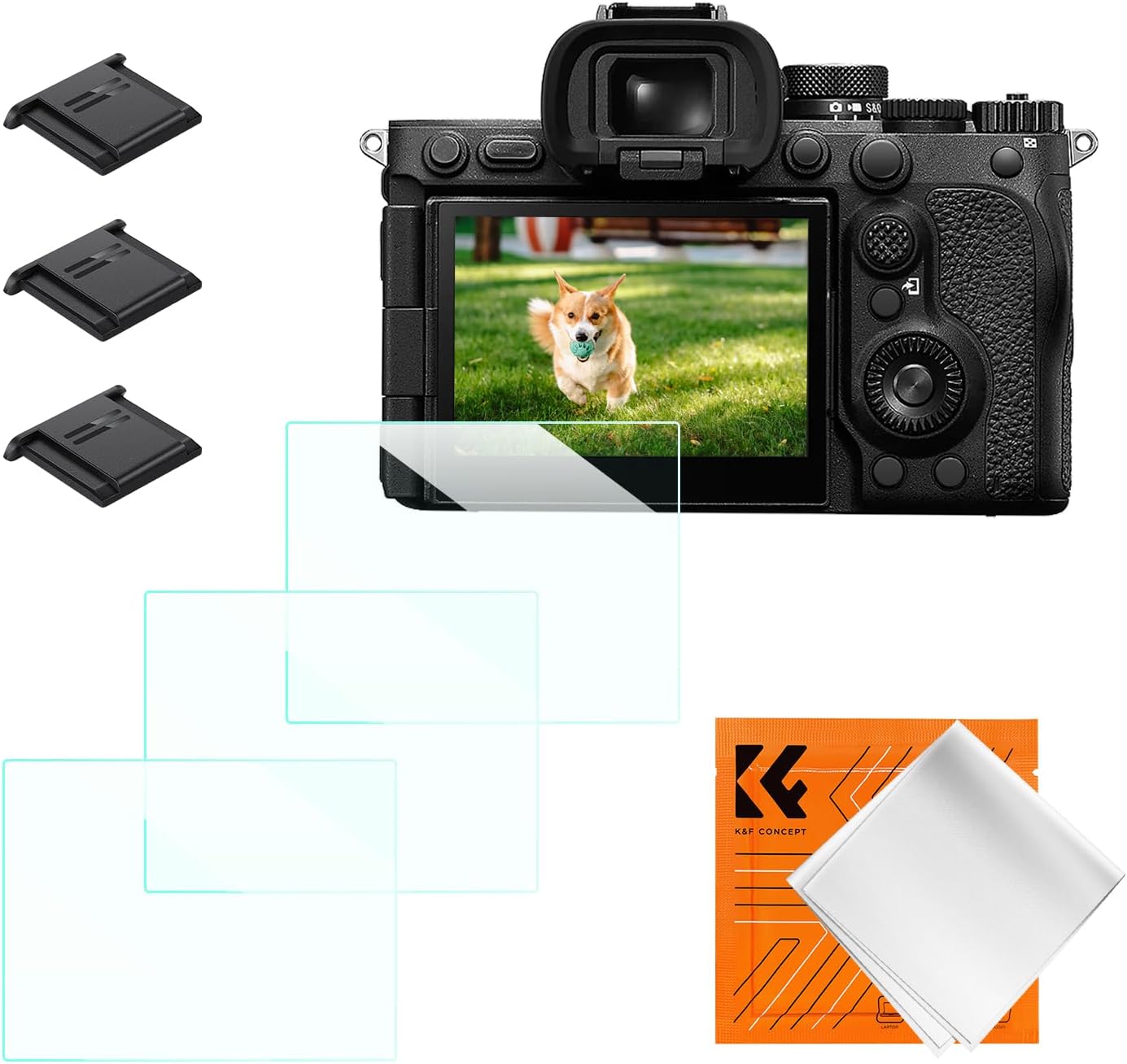 K&F CONCEPT Screen Protector for Sony A7M5 / A7R5 (3-pack) tempered glass, 0.3mm, bubble-free with hot shoe cover