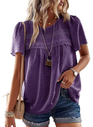 Detalle de TUUHAW Top Femme Oversize Chemisier Manche Courte Bohème Violet Foncé XXL