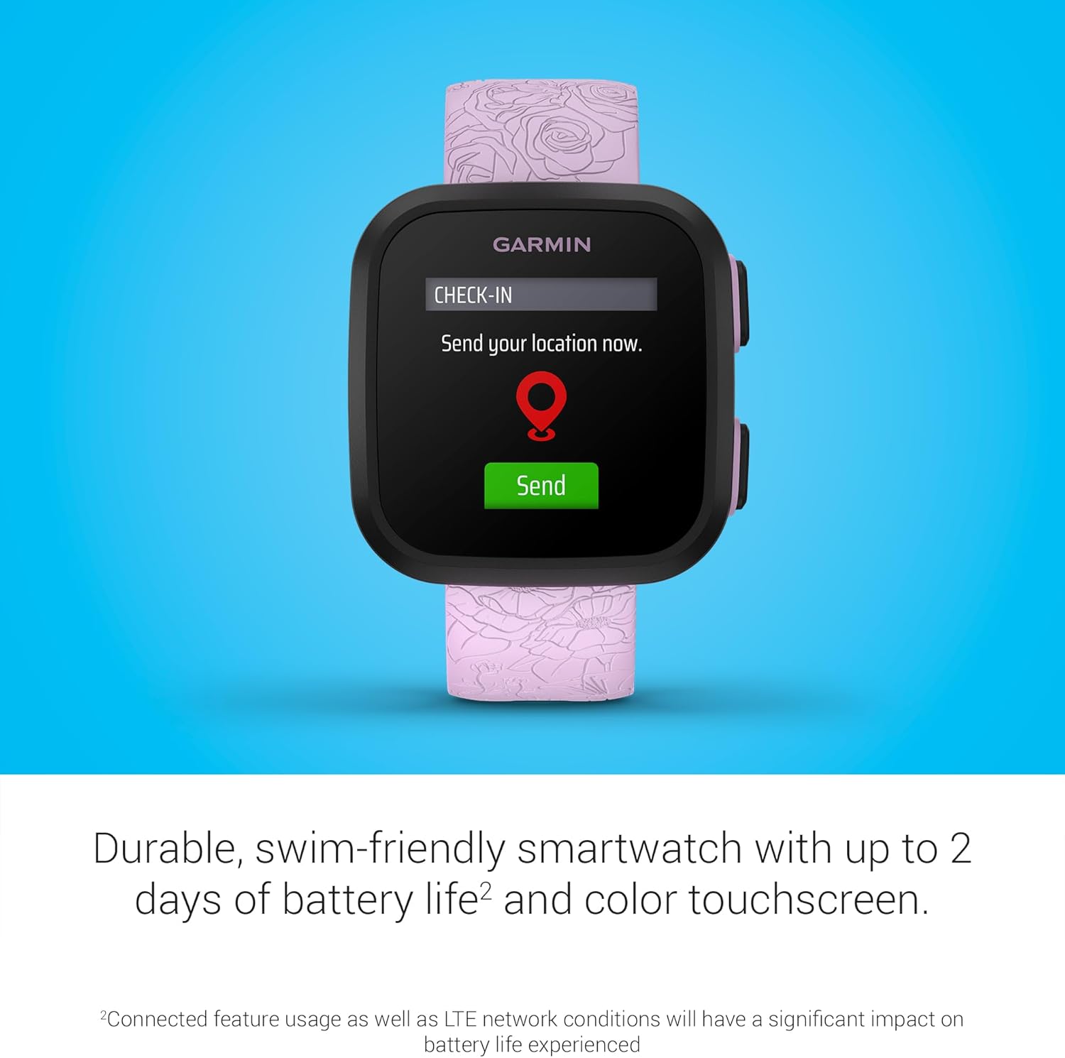 Detalle de Garmin Bounce™ Kids Smartwatch: Real-Time LTE GPS Tracking, Two-Way Messaging, and Swim-Friendly Design