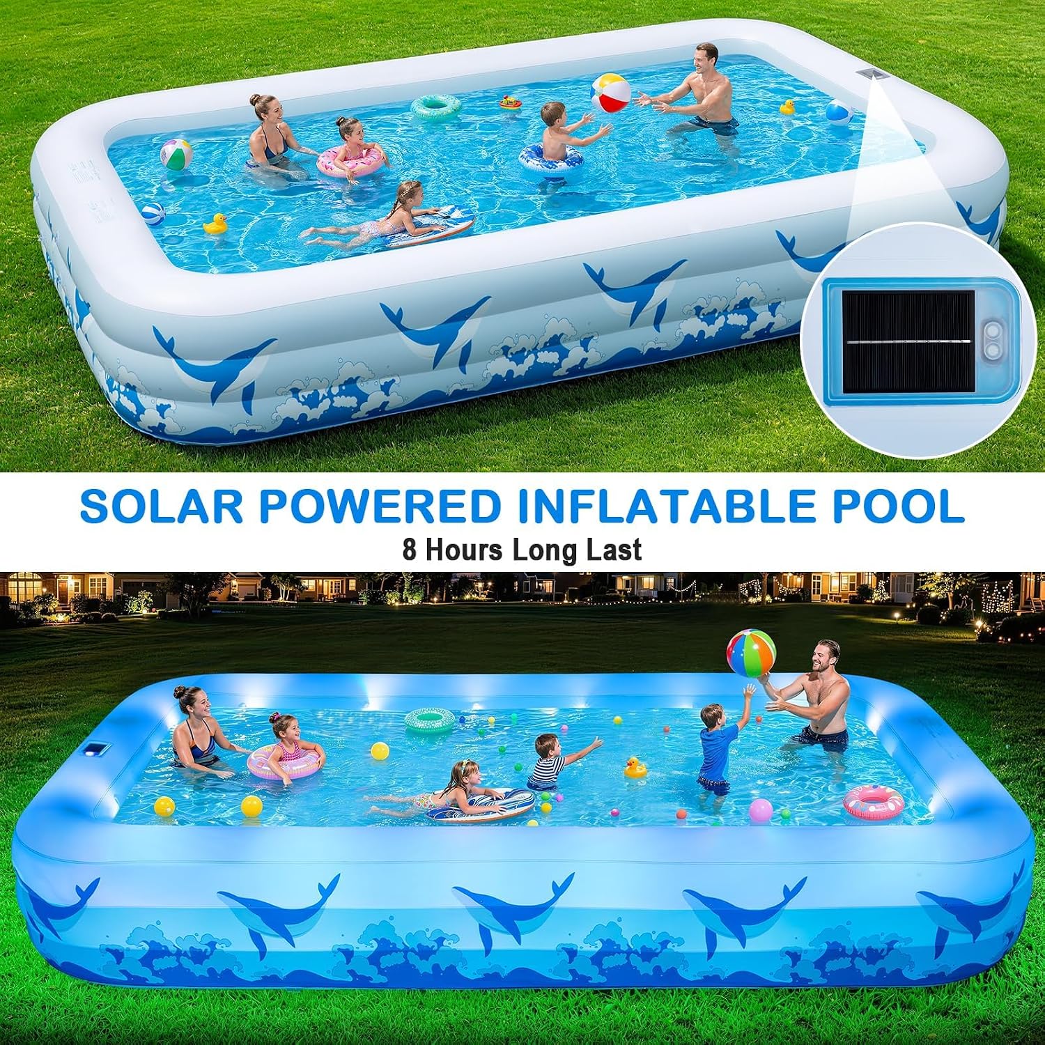 Detalle 2 de Large Inflatable Pool with Solar-Powered Lights (12FT x 6.5FT) — Family-Size Backyard Oasis
