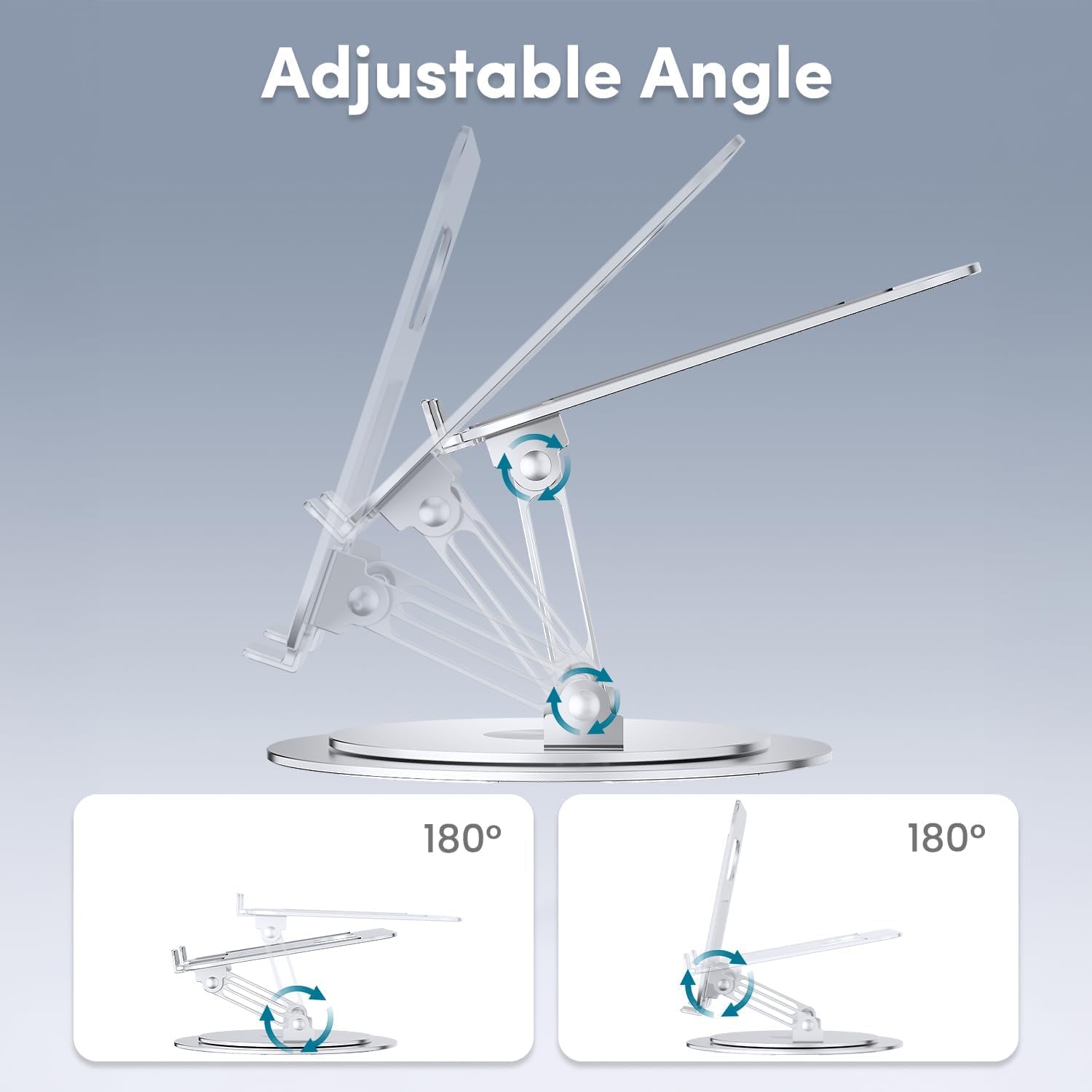 Detalle de Lifelong 360° Rotating Adjustable Laptop Stand, Foldable Silver Riser