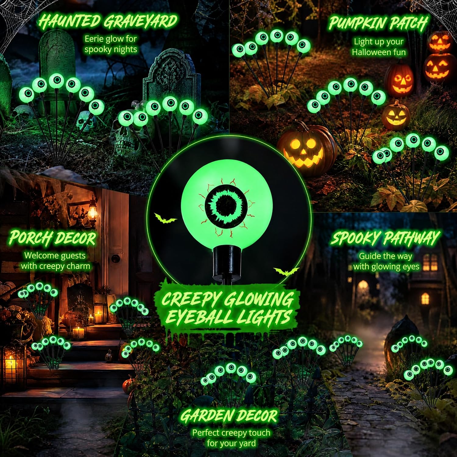 Detalle 1 de Dazzle Bright 4-Pack Halloween Solar Eyeball Lights, 24 LEDs, 2 Modes, IP65