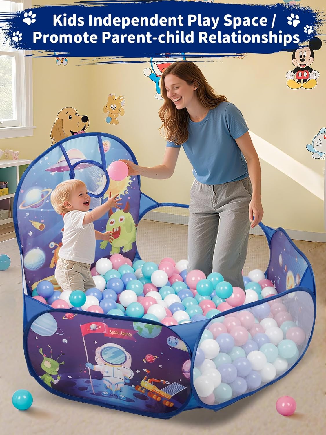 Thumbnail 1 de ZimiTeda Space Rocket Kids Ball Pit (120 cm) with Foldable Basketball Hoop