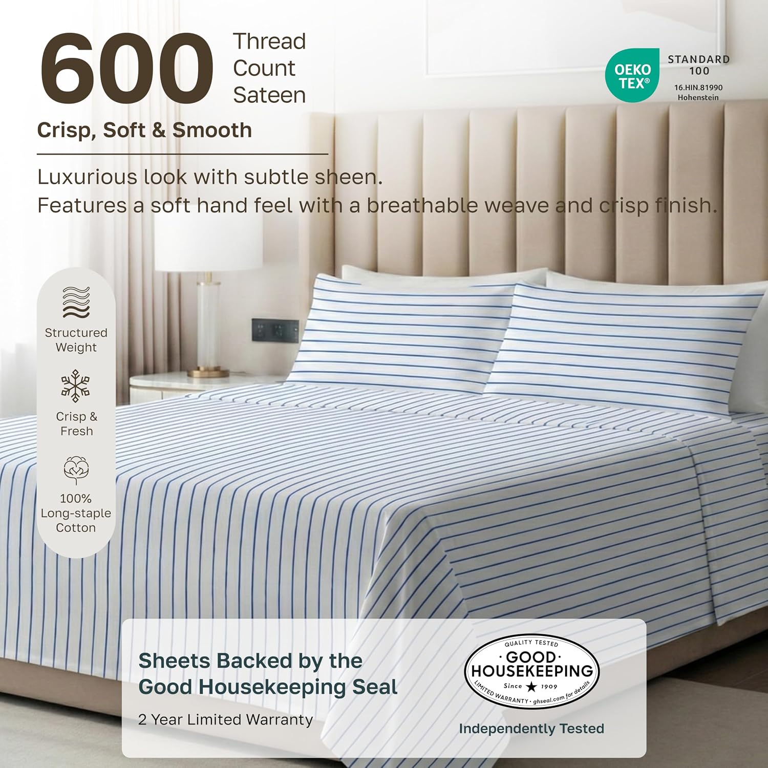 Thumbnail 1 de California Design Den 840307188717 Twin XL Cotton Sheet Set, 600-Thread-Count Sateen