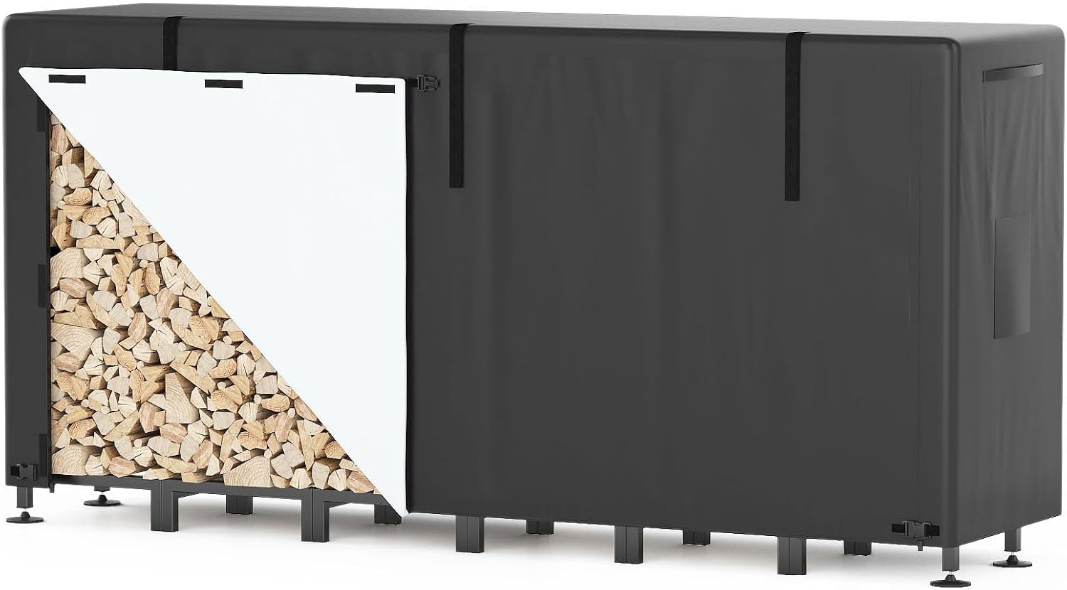 Himimi Porte-Bûches Extérieur Réglable avec Abri Bois de Chauffage — 235 x 25 x 116 cm, Capacité 1,2 m³ / 1,4 SRM