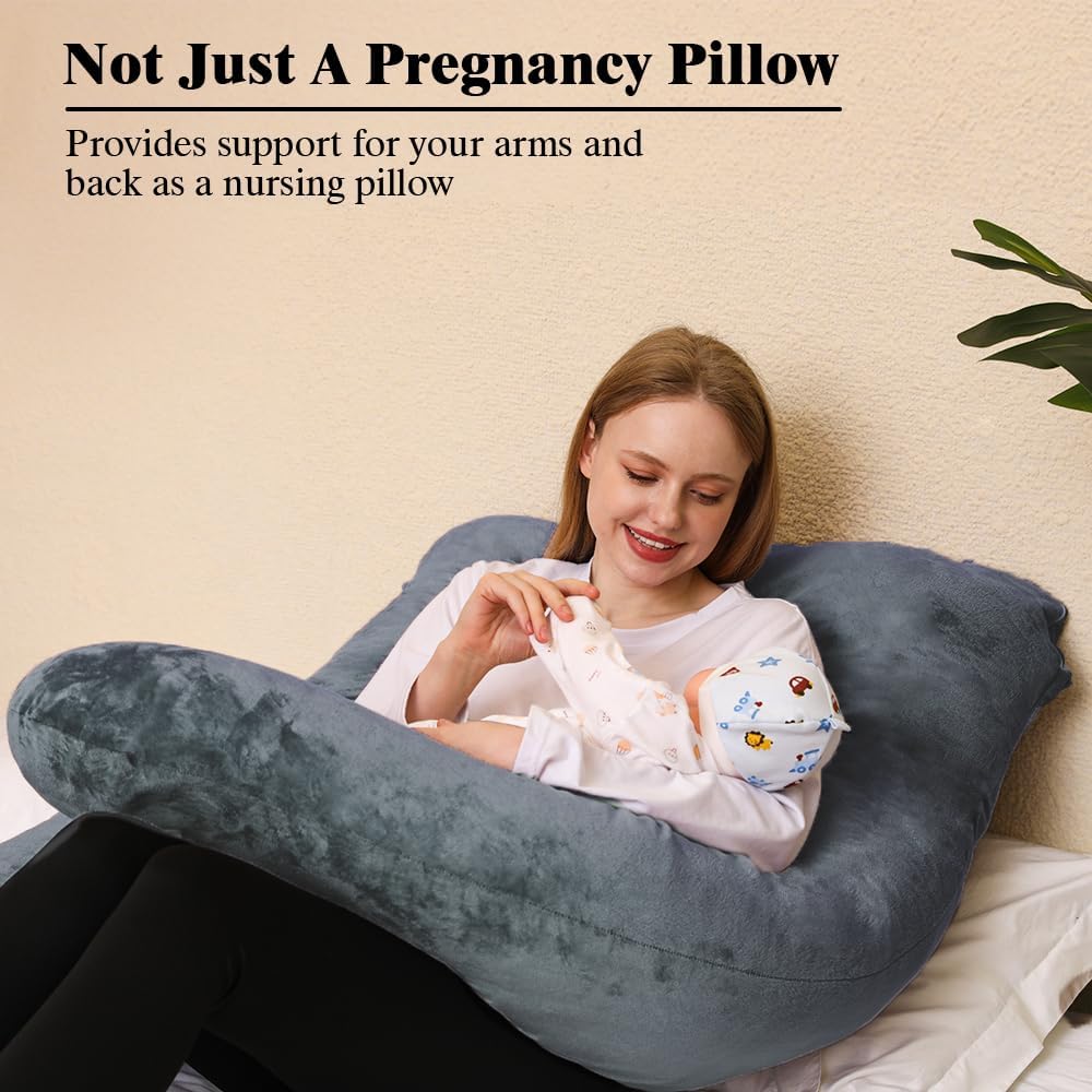 Detalle de Chilling Home 55-inch U-Shaped Pregnancy Pillow with Velvet Cover