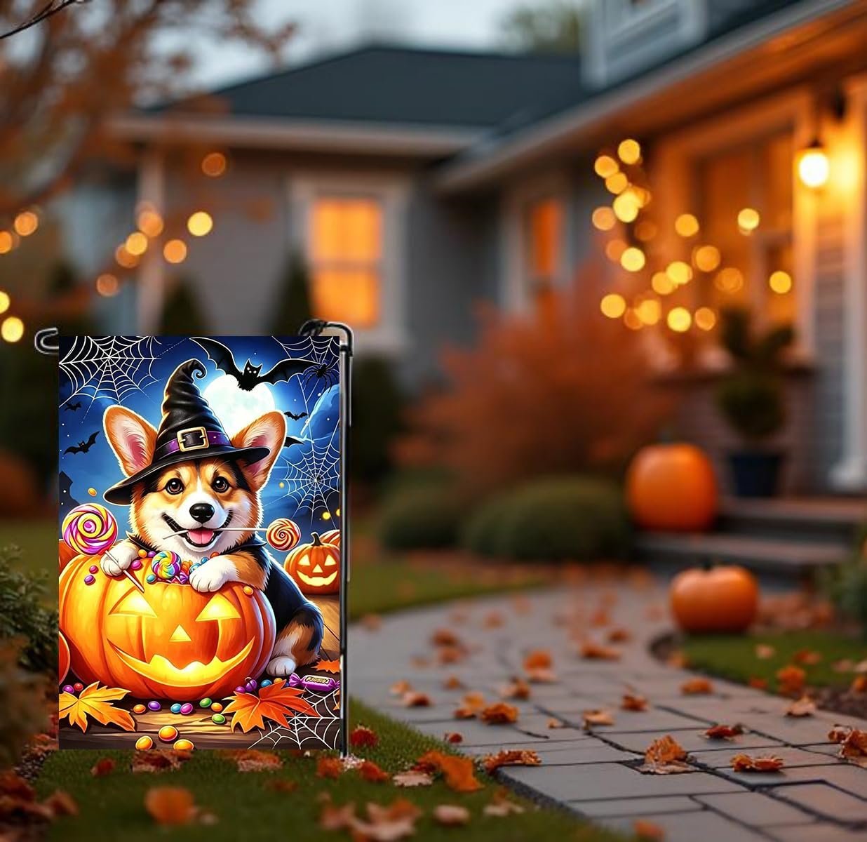 Detalle de Corgi Halloween Garden Flag 12 x 18 in