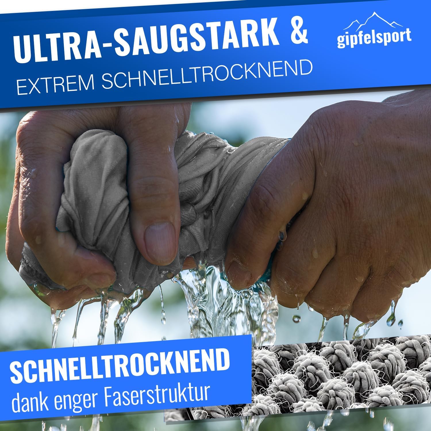 Detalle de gipfelsport Mikrofaser Handtuch 140x70 cm – schnelltrocknendes Travel- und Sporthandtuch, grau