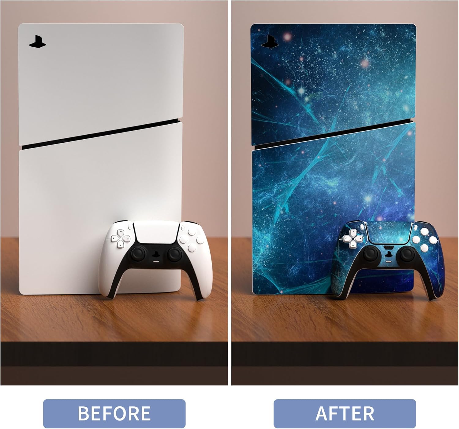 Thumbnail 3 de playvital Full Set Skin Sticker for PS5 Slim Digital Edition (New Smaller Design) – Blue Nebula