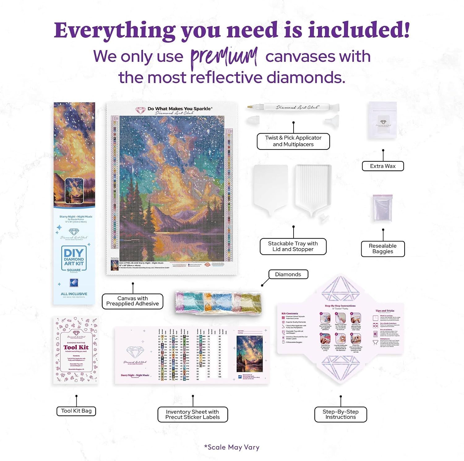 Detalle de DIAMOND ART CLUB 星月夜-ナイトミュージック ダイヤモンドペインティングキット 正方形・63色・33×46cm