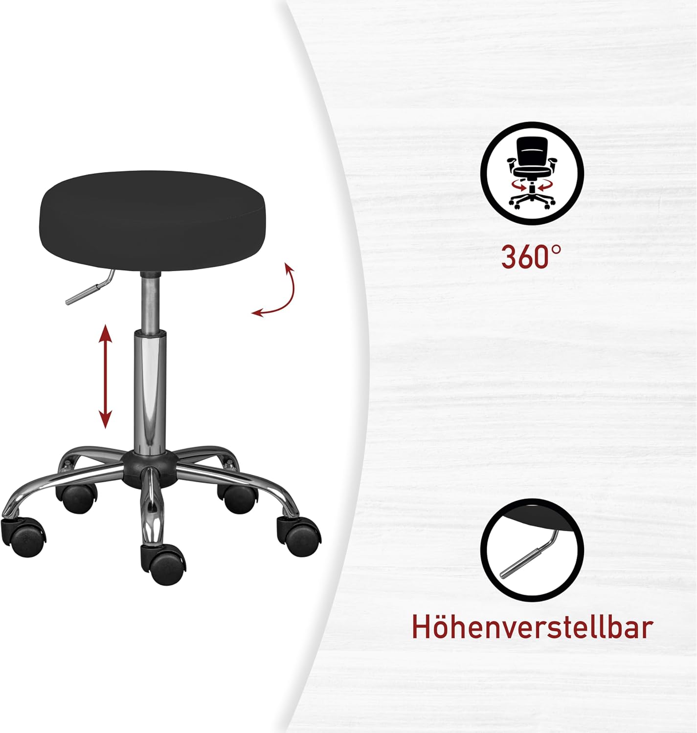 Detalle de Inter Link Sgabello girevole su rotelle, altezza regolabile 50–66 cm, rivestimento PU nero