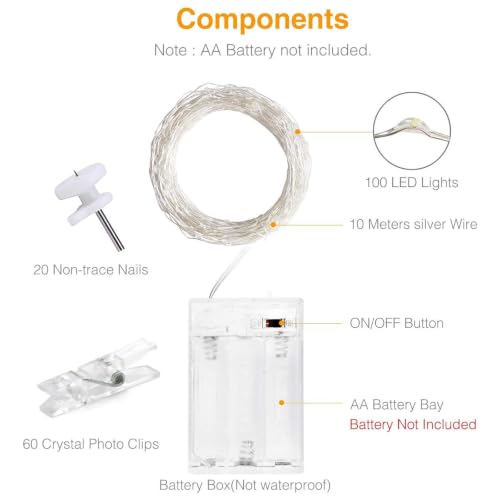 Thumbnail 5 de litogo 100 LED Photo Clip String Lights – 10M Battery Powered Fairy Lights with 60 Clips