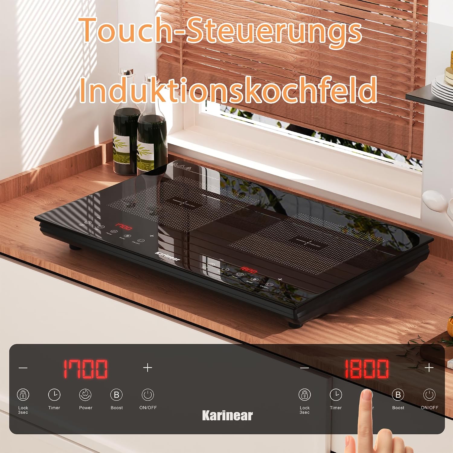 Detalle 2 de Induktionskochfeld 2 Platten (60 cm) 3500 W mit Boost & Touch-Steuerung, 240-Minuten-Timer und Kindersicherung