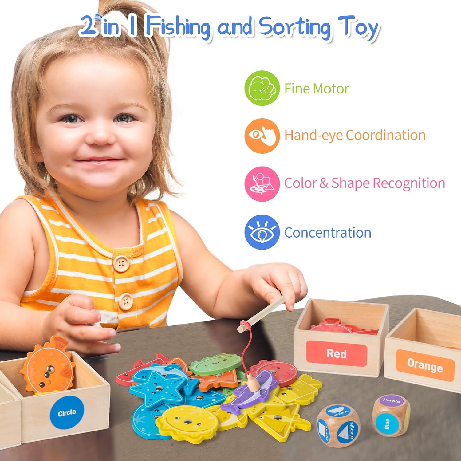 Detalle de Smartwo Wooden Magnetic Fishing Game for Kids
