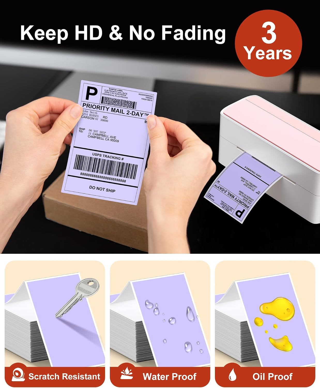 Detalle 2 de Phomemo SLP-4*6-500-PU Thermal Shipping Labels, 4 x 6 Inches, 500 Count
