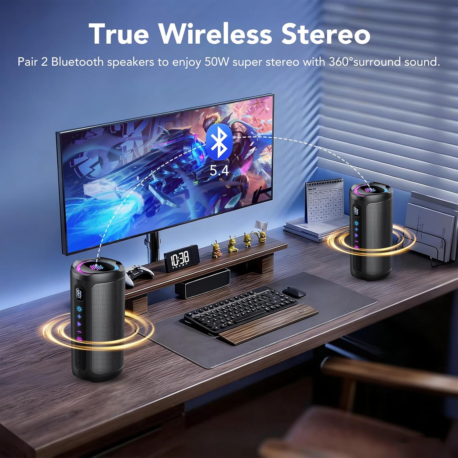 Thumbnail 2 de Enceinte Bluetooth portable aowoka avec LED, écran numérique et basses améliorées (IPX7)