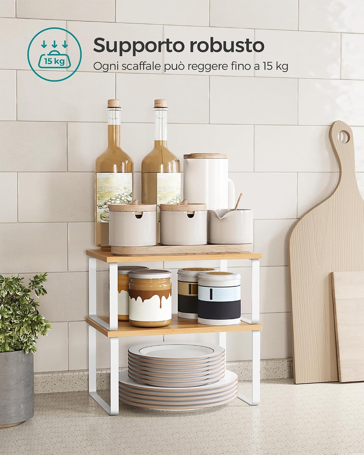 Detalle de SONGMICS Scaffale Portaspezie KCS02NW: set da 2 organizzatori da cucina espandibili in legno ingegnerizzato e metallo