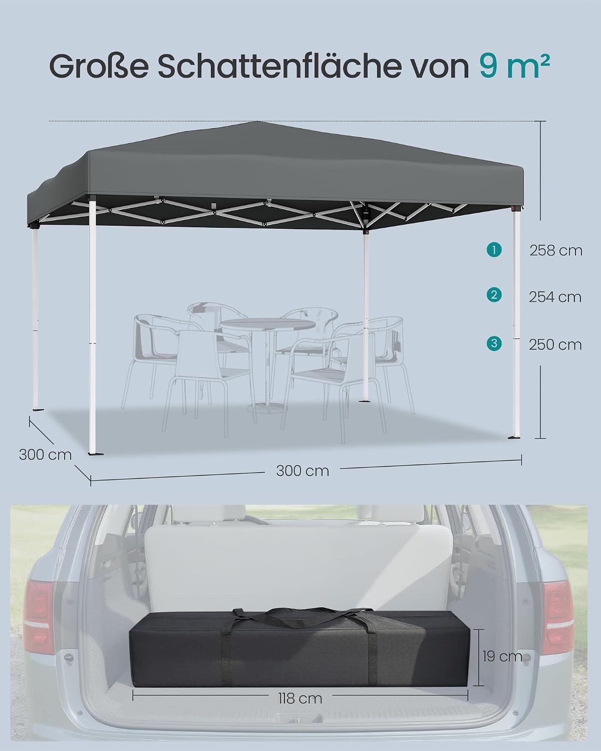 Detalle de SONGMICS Pavillon 3 x 3 m (GCT104GZ01) mit Seitenwänden – faltbar & transportabel, dunkelgrau