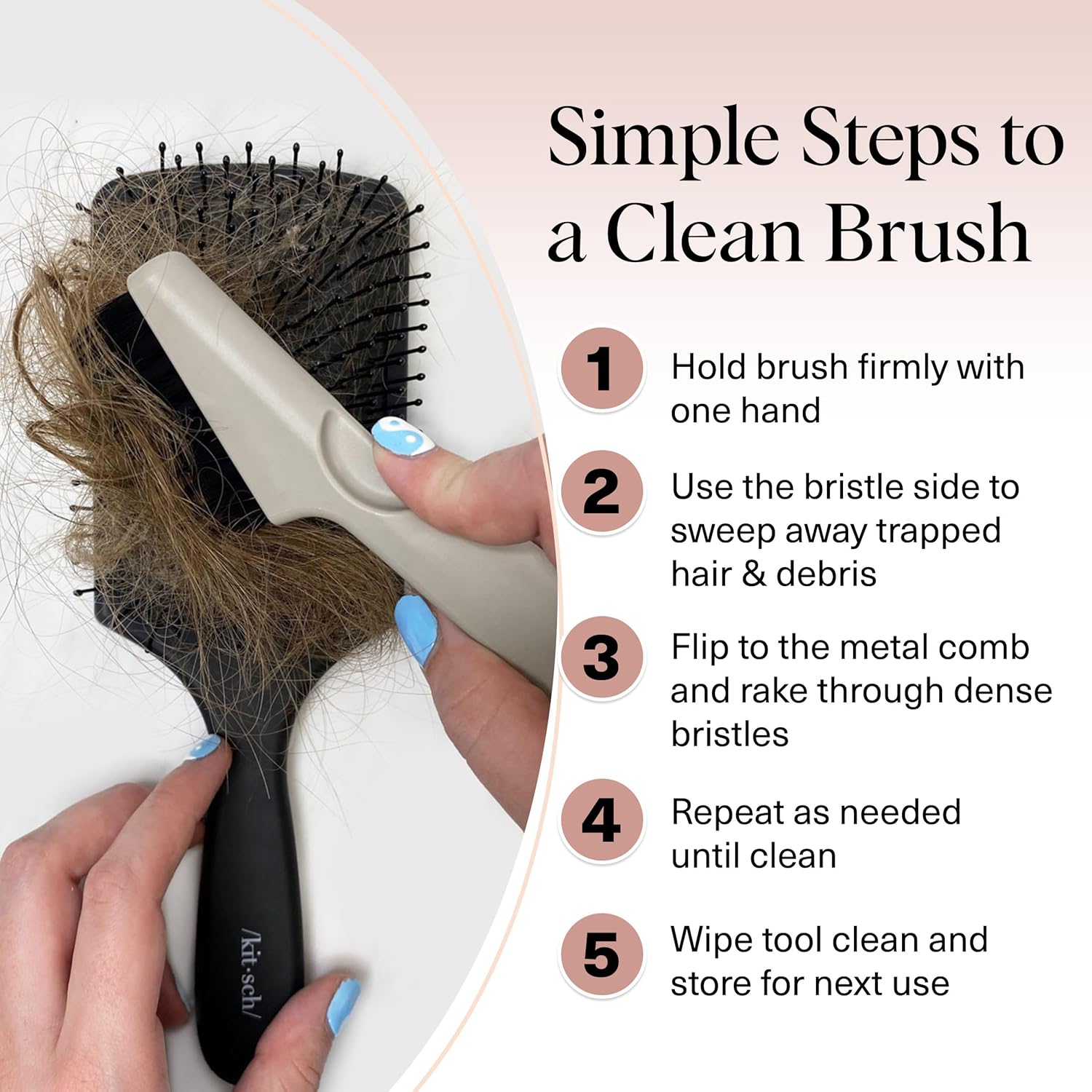 Thumbnail 6 de Kitsch Brosse à cheveux double face 2 en 1 : outil de nettoyage et de retrait des nœuds