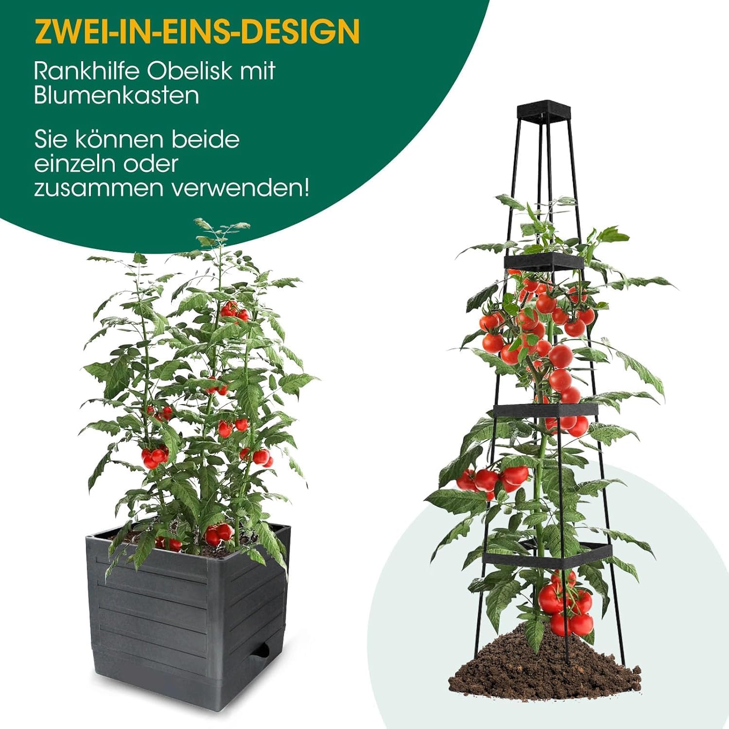 Thumbnail 1 de MYMULIKE Tomatentopf-Set mit Rankhilfe (2 Stück) und Selbstbewässerung bis 145 cm