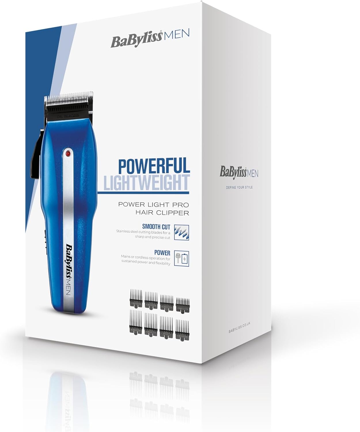 Detalle 2 de BaByliss PowerLight Pro Clipper 7498CU – Cordless or corded men’s hair clipper with 8 guides