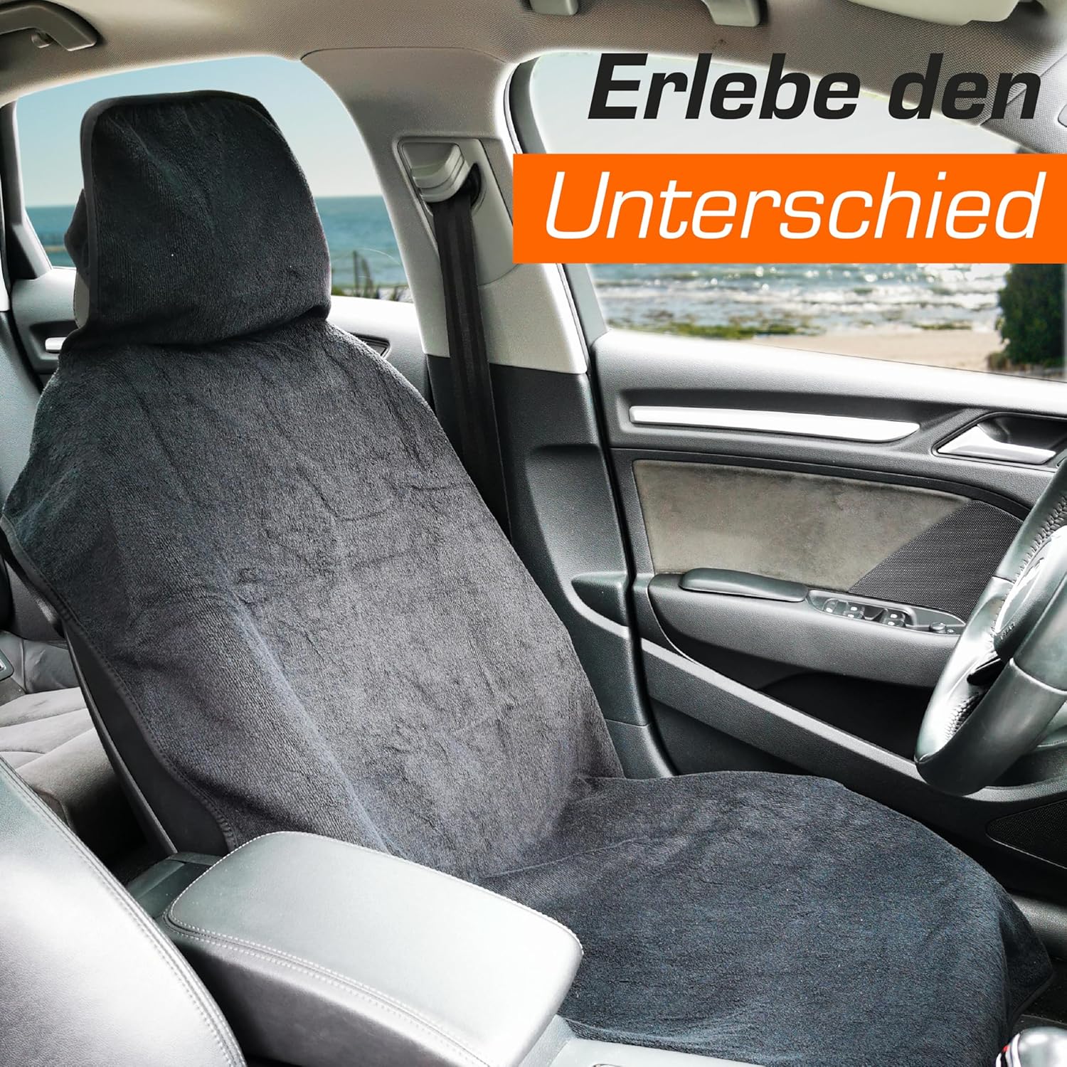 Detalle de Upgrade4cars Frottee Autositzschoner für Vordersitze – 2er Set, Baumwolle, Grau