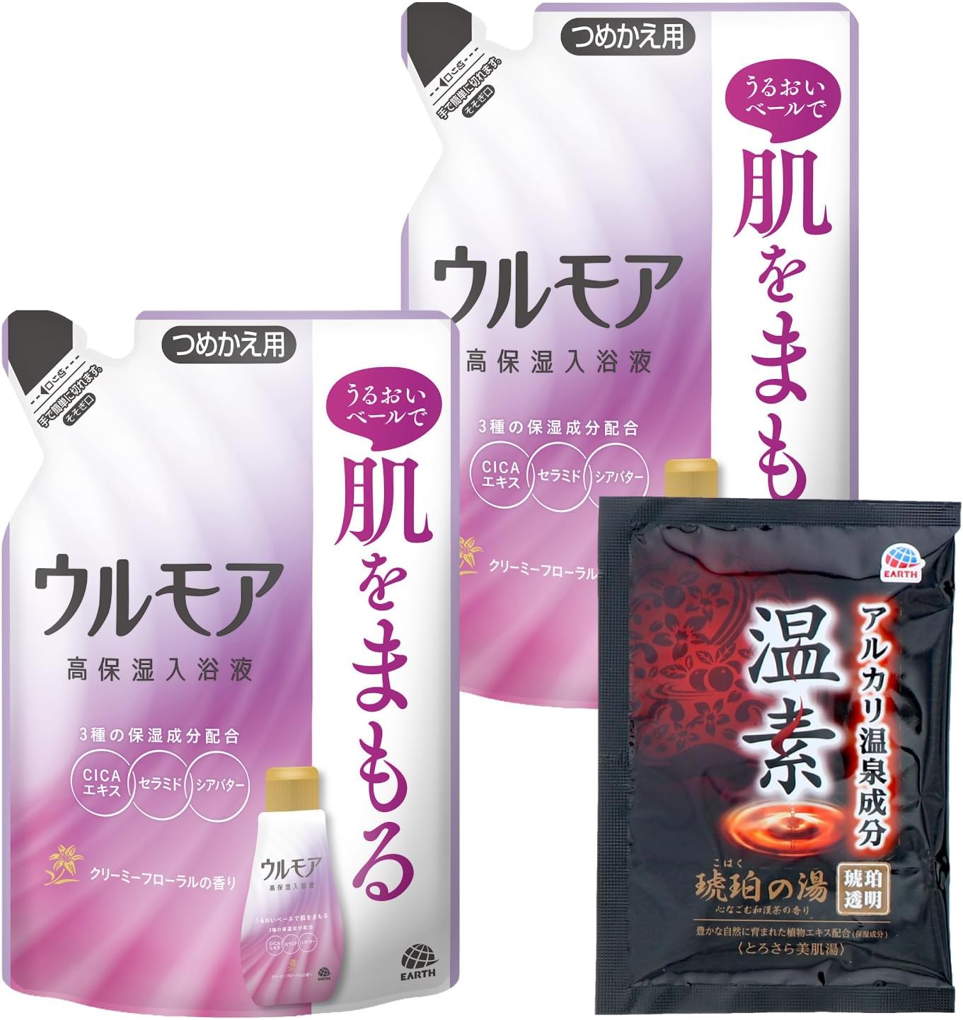 Detalle de ウルモア 4904740692944 クリーミーフローラル 高保湿入浴液 詰替え480mL×2個+温素1包