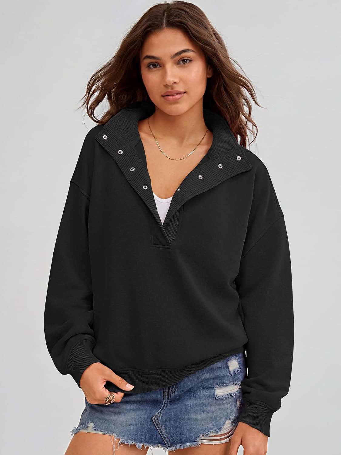Thumbnail 2 de ANRABESS Women's Long Sleeve Henley Oversized Sweatshirt
