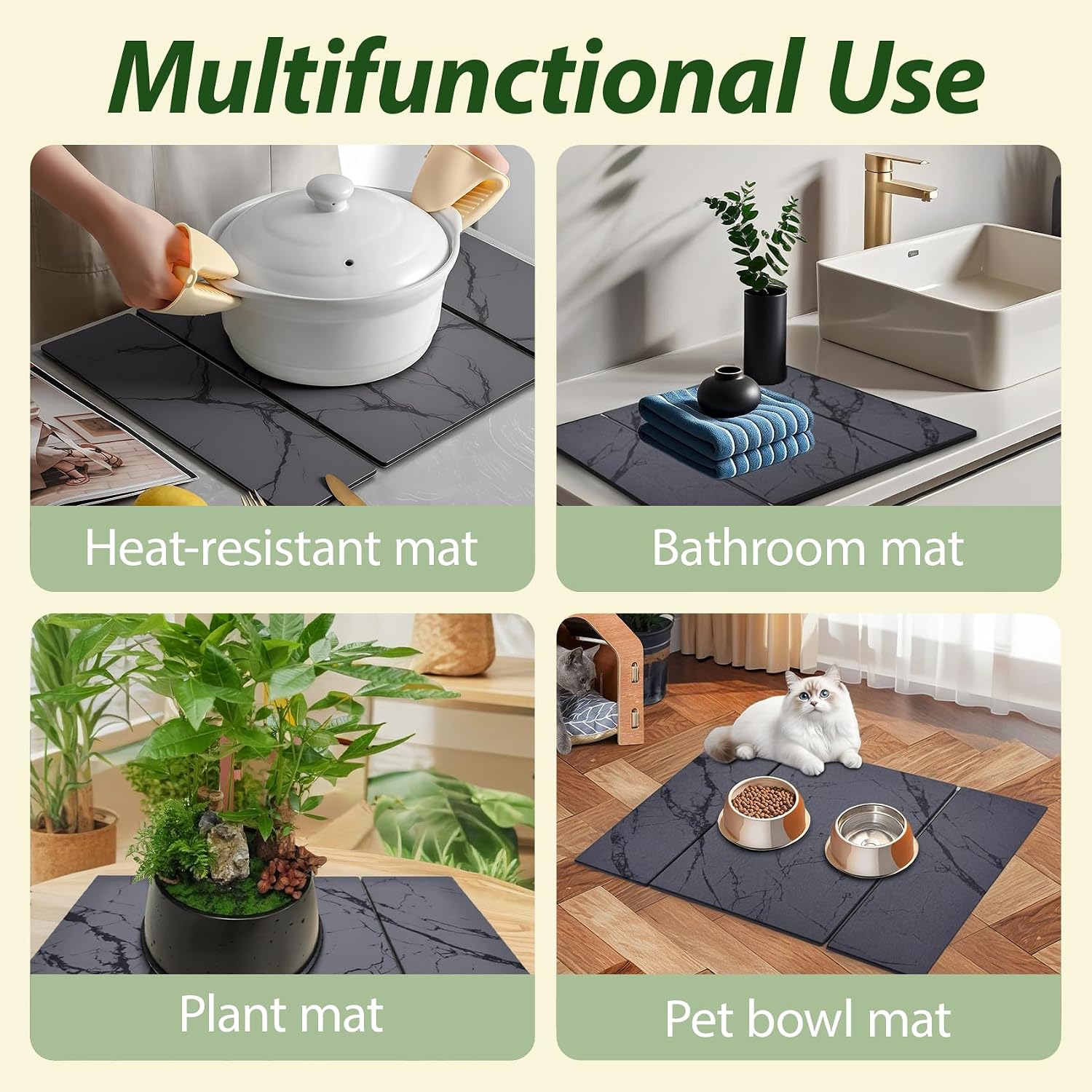 Thumbnail 4 de Large Stone Drying Mat for Kitchen Counter (24"x16"), Collapsible Quick Dry, Water-Absorbent Marble Diatomaceous Earth Mat