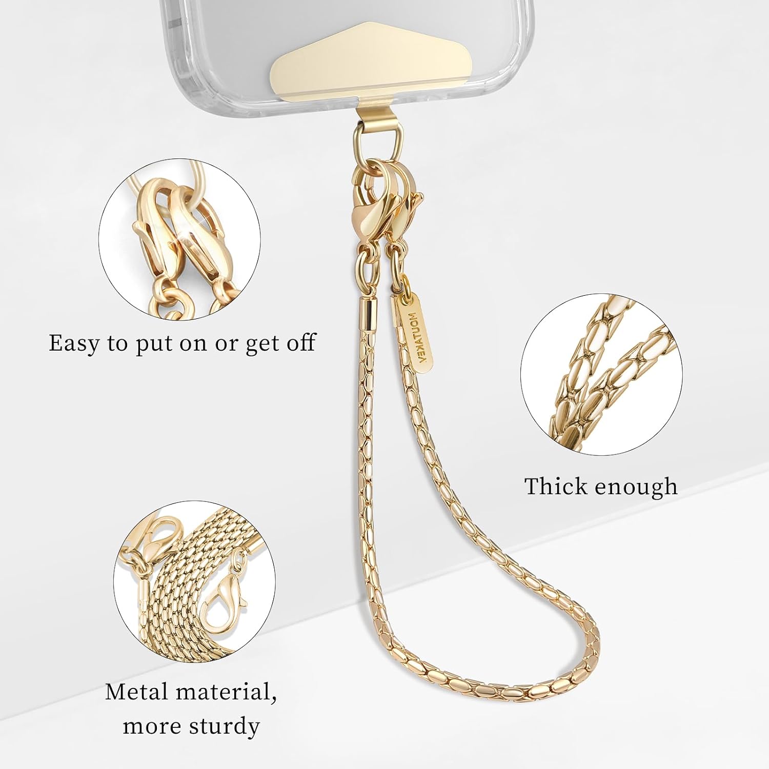 Thumbnail 2 de MOUTAKEY Phone Wrist Strap Metal Wristlet — Detachable Chain with Two Tether Tabs for Hands‑Free Carry