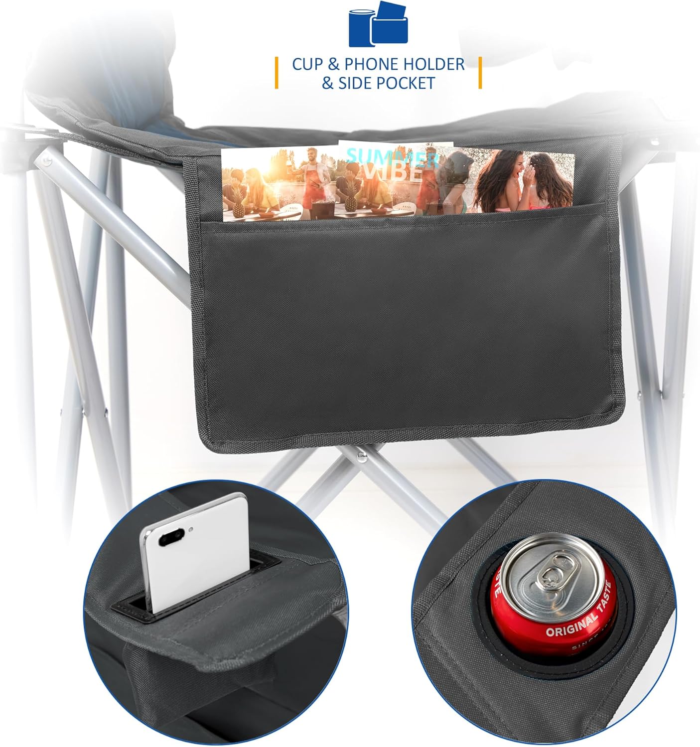 Detalle de SUNMER Padded Camping Chairs — Deluxe Folding Set of 2 with Cup Holders and Side Pockets