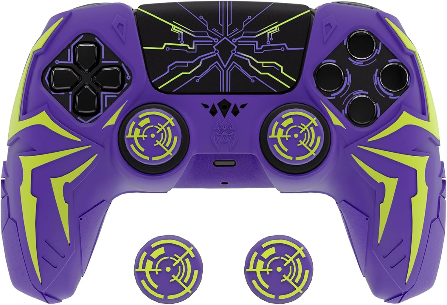 Detalle de PlayVital Design Silicone Case for PS5 Controller – Cyber Spider (Purple & Green)