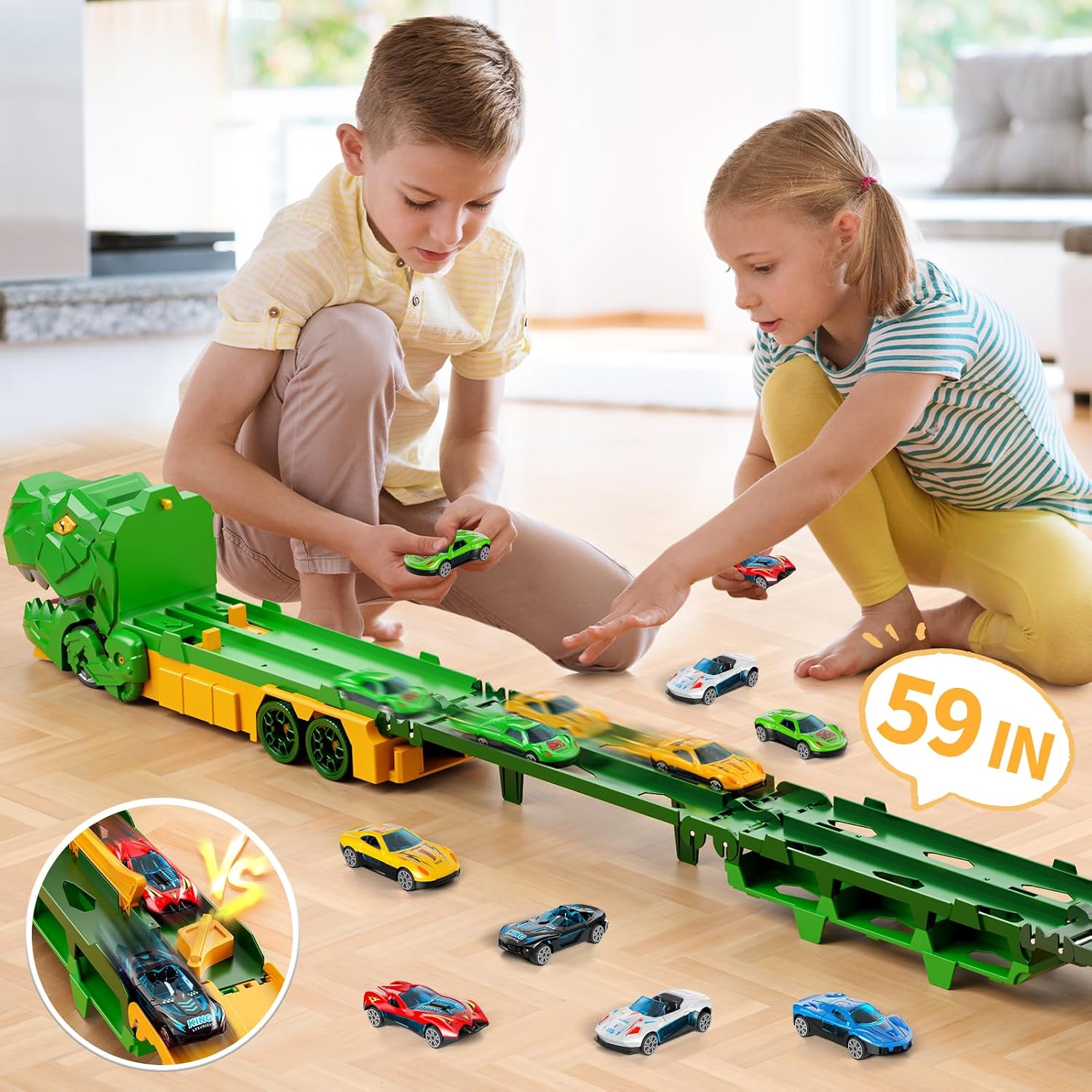 Detalle de Ci Vetch YM8811-3-a Dinosaur Transport Truck with 59-Inch Dual Race Track