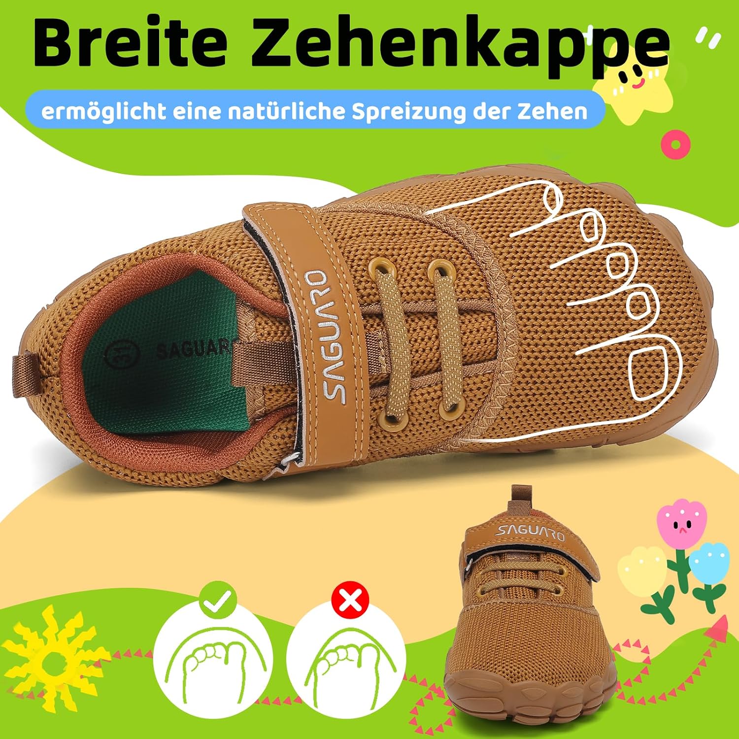Detalle 2 de SAGUARO Kinder Barfußschuhe leicht & rutschfest mit Klettverschluss (Gr. 24–36)
