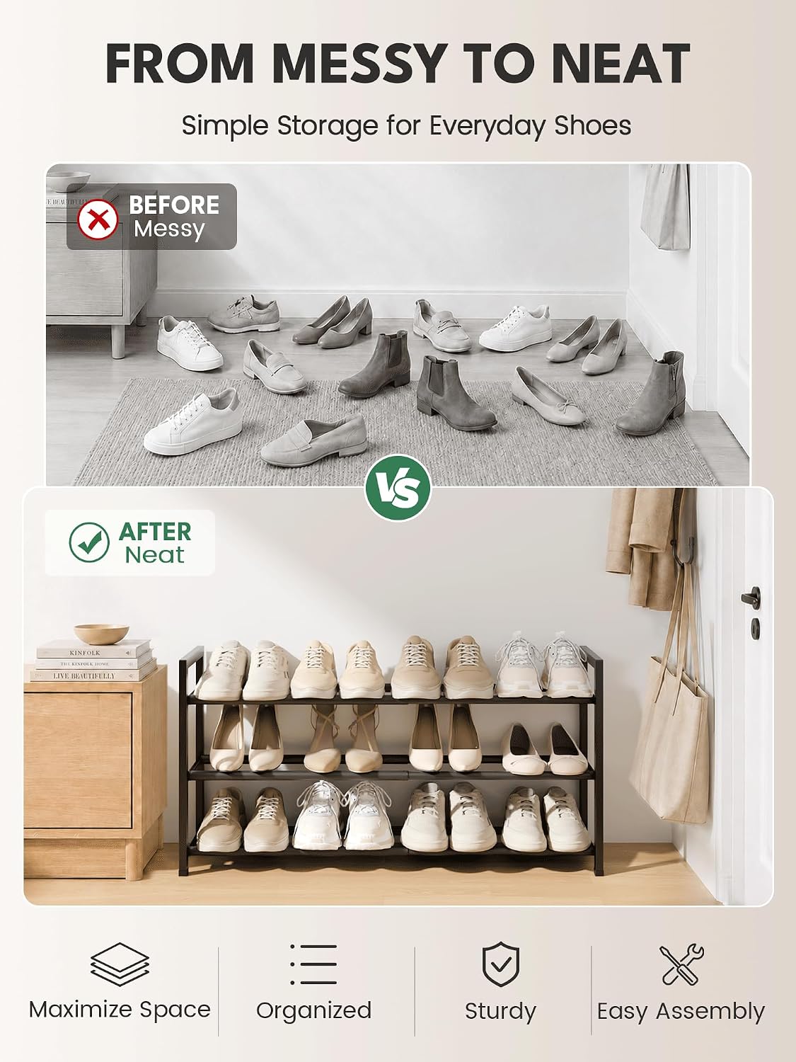 Thumbnail 4 de Bumusty 3-Tier Expandable Shoe Rack 18โ33" ๐ช
