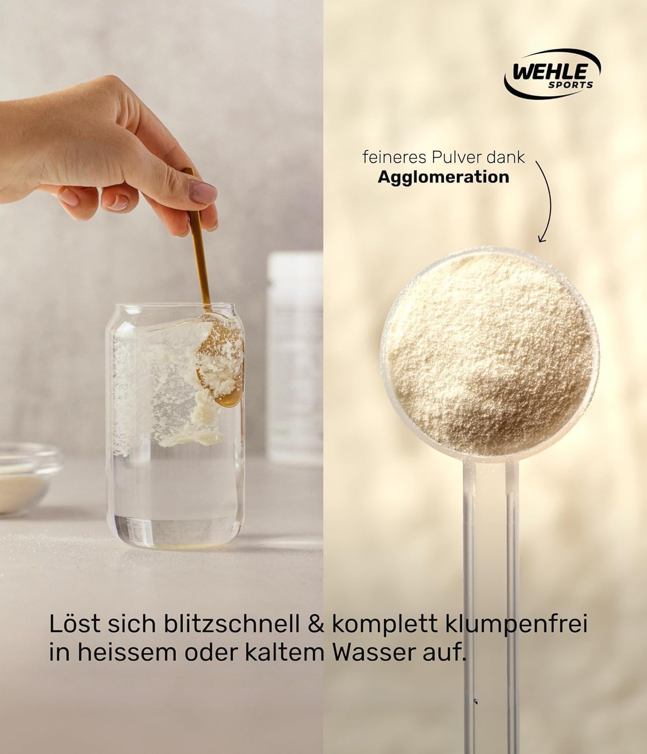 Detalle 2 de Wehle Sports Collagen Pulver 1 kg – Kollagenpeptide Typ I, II & III, geschmacksneutral
