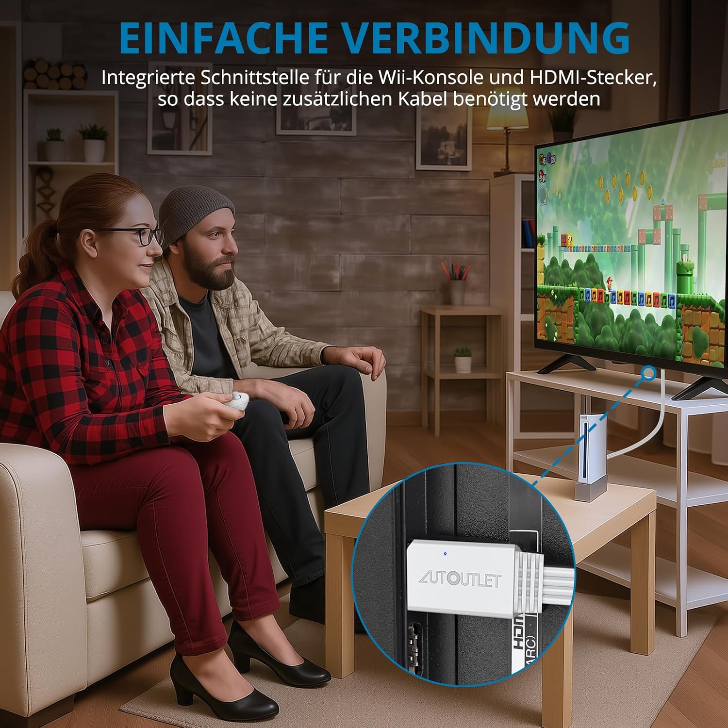 Detalle de AUTOUTLET Wii HDMI Adapter – Plug & Play, 150 cm Kabel, 720p/1080p Konverter für Wii
