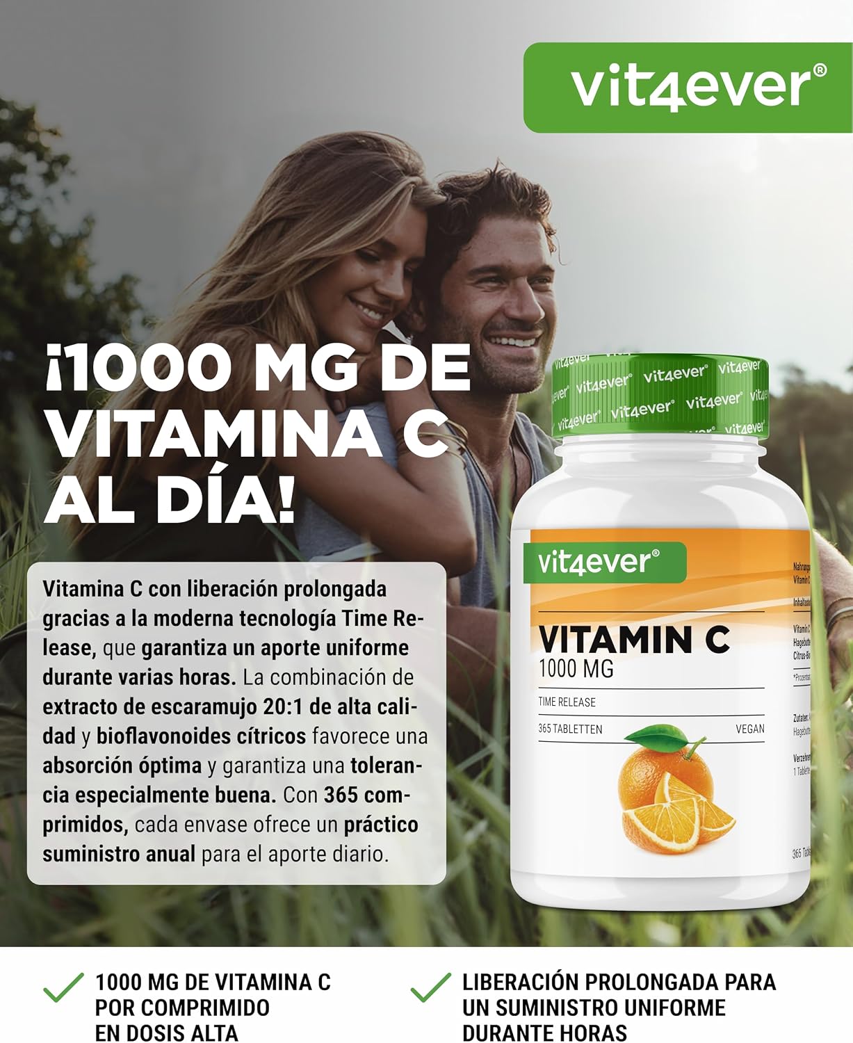 Detalle 2 de Vit4ever Vitamina C 1000mg 365 tabletas