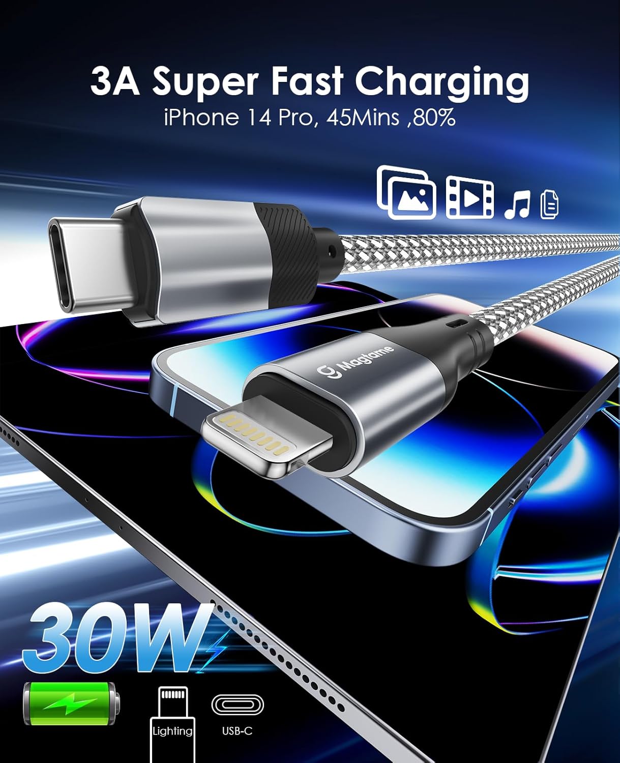 Thumbnail 2 de Magtame Cable Magnético USB-C a Lightning, 1m, carga rápida ⚡