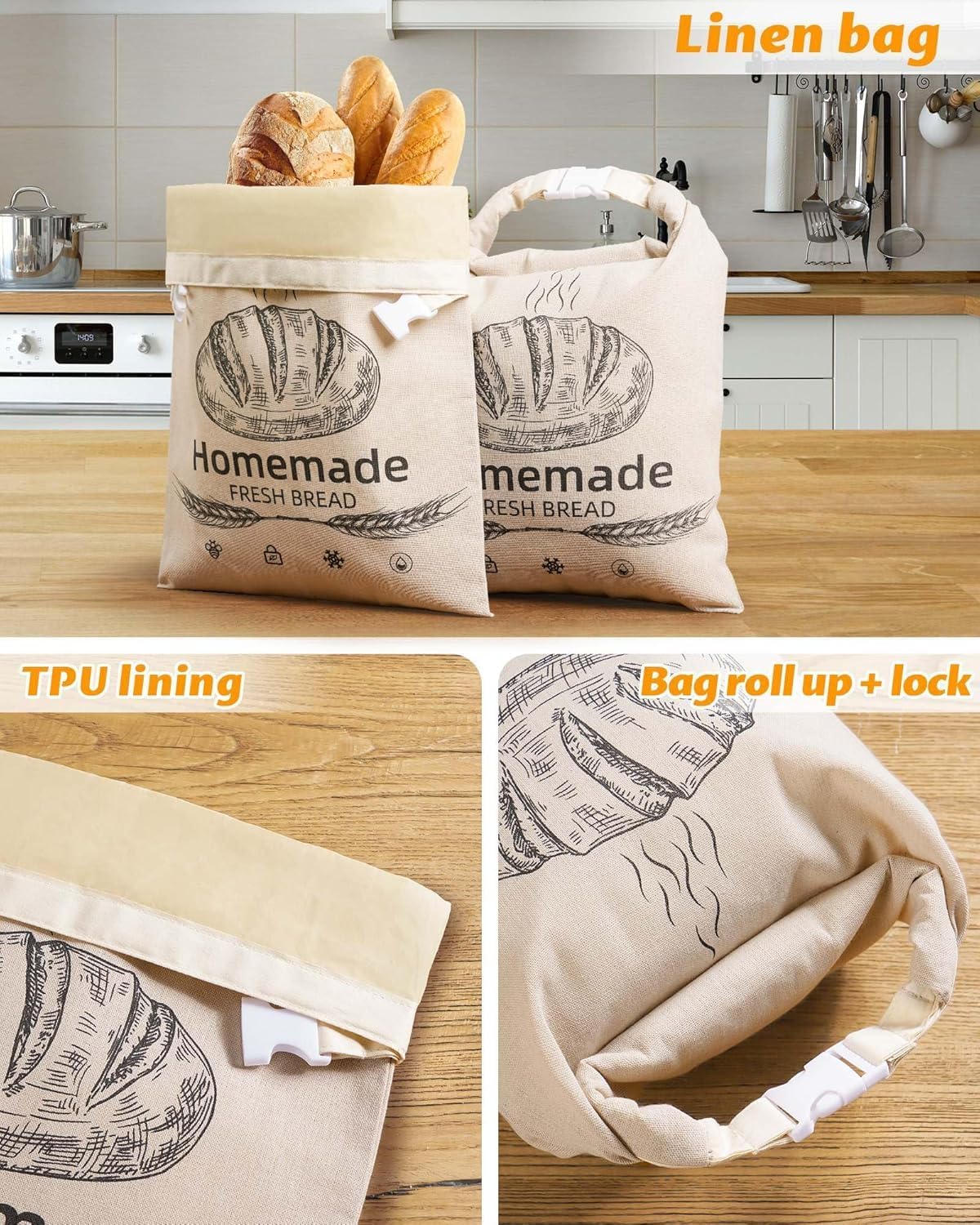 Thumbnail 2 de Beeswax Bread Bags 2 Pack for Sourdough