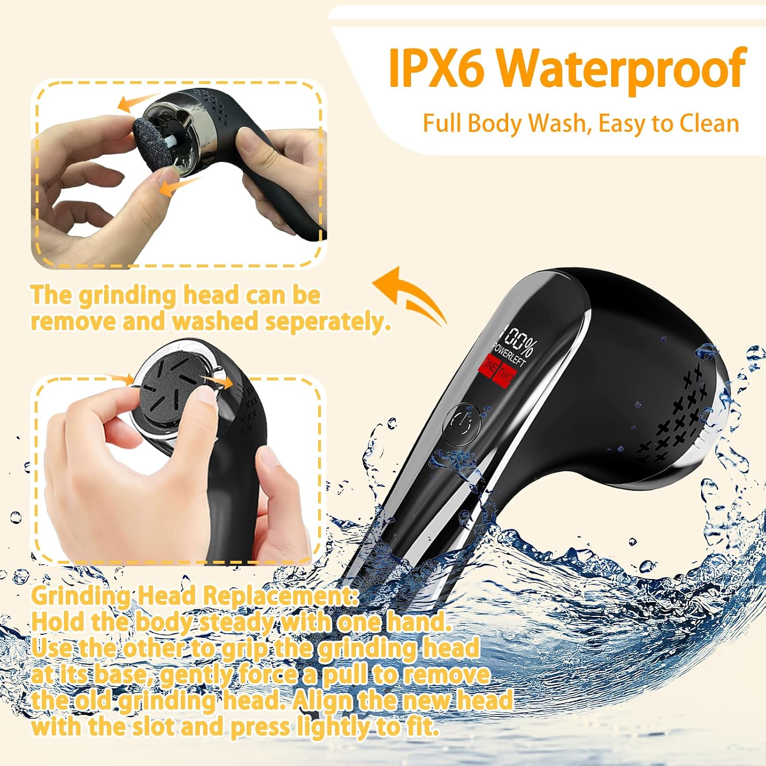 Thumbnail 4 de Electric Foot File & Callus Remover with Vacuum – 3 Grinding Heads, LCD Display, USB Rechargeable