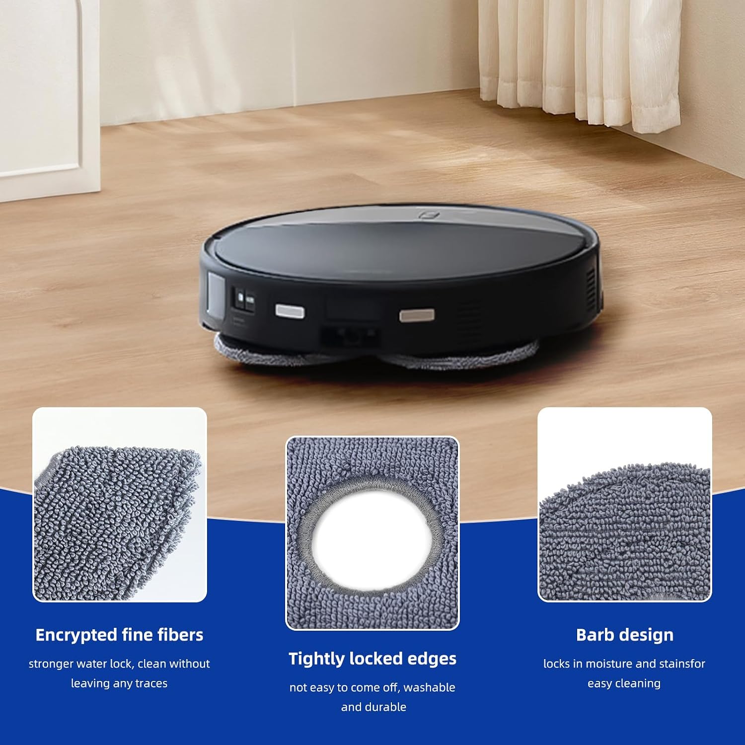 Detalle 2 de VIEWALL 10R-MCP-8P Washable Microfiber Mop Pads, 8-Pack for Roborock