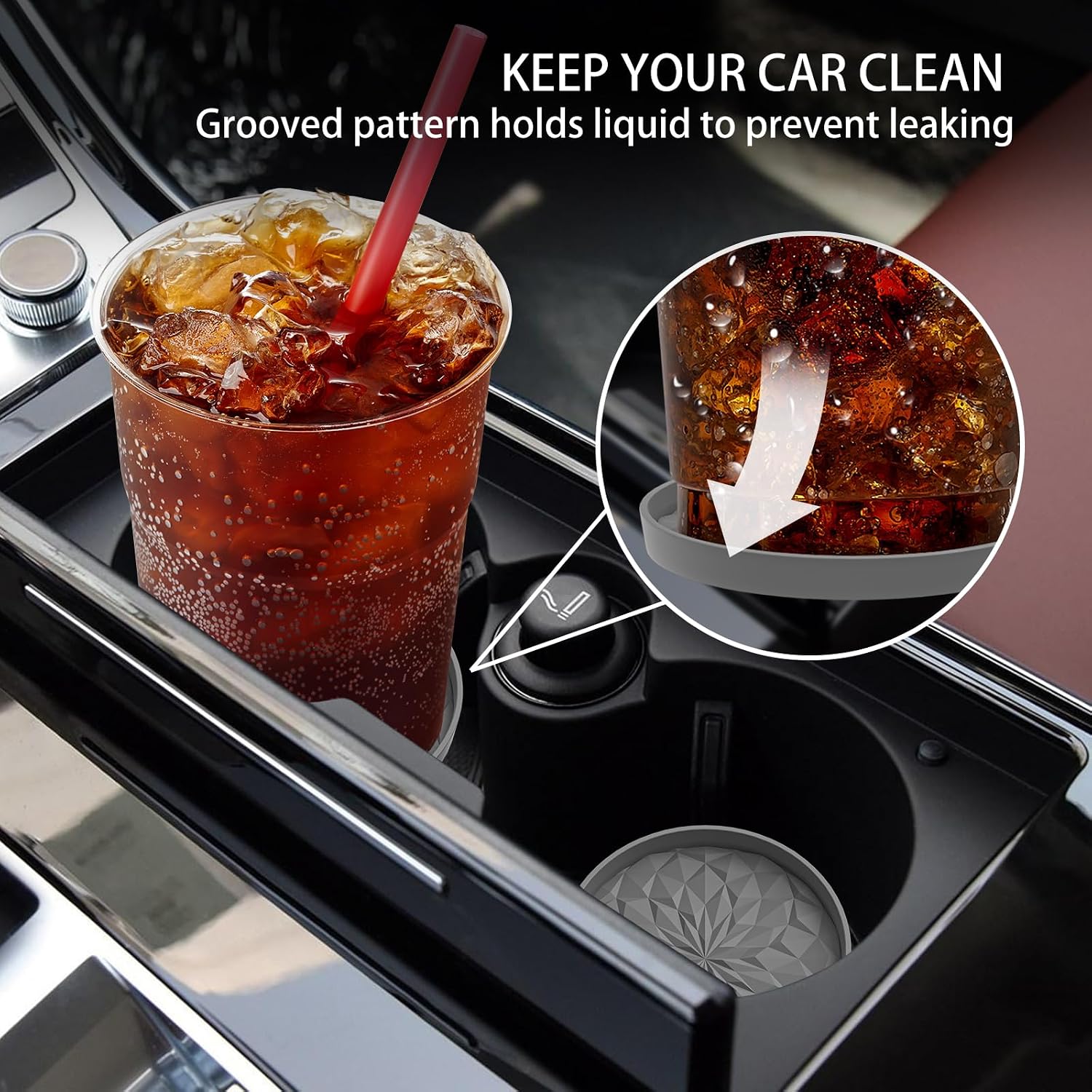 Detalle de STLIAN Car Coasters for Cup Holders (4 Pack) – 2.75in Silicone Deep Grey